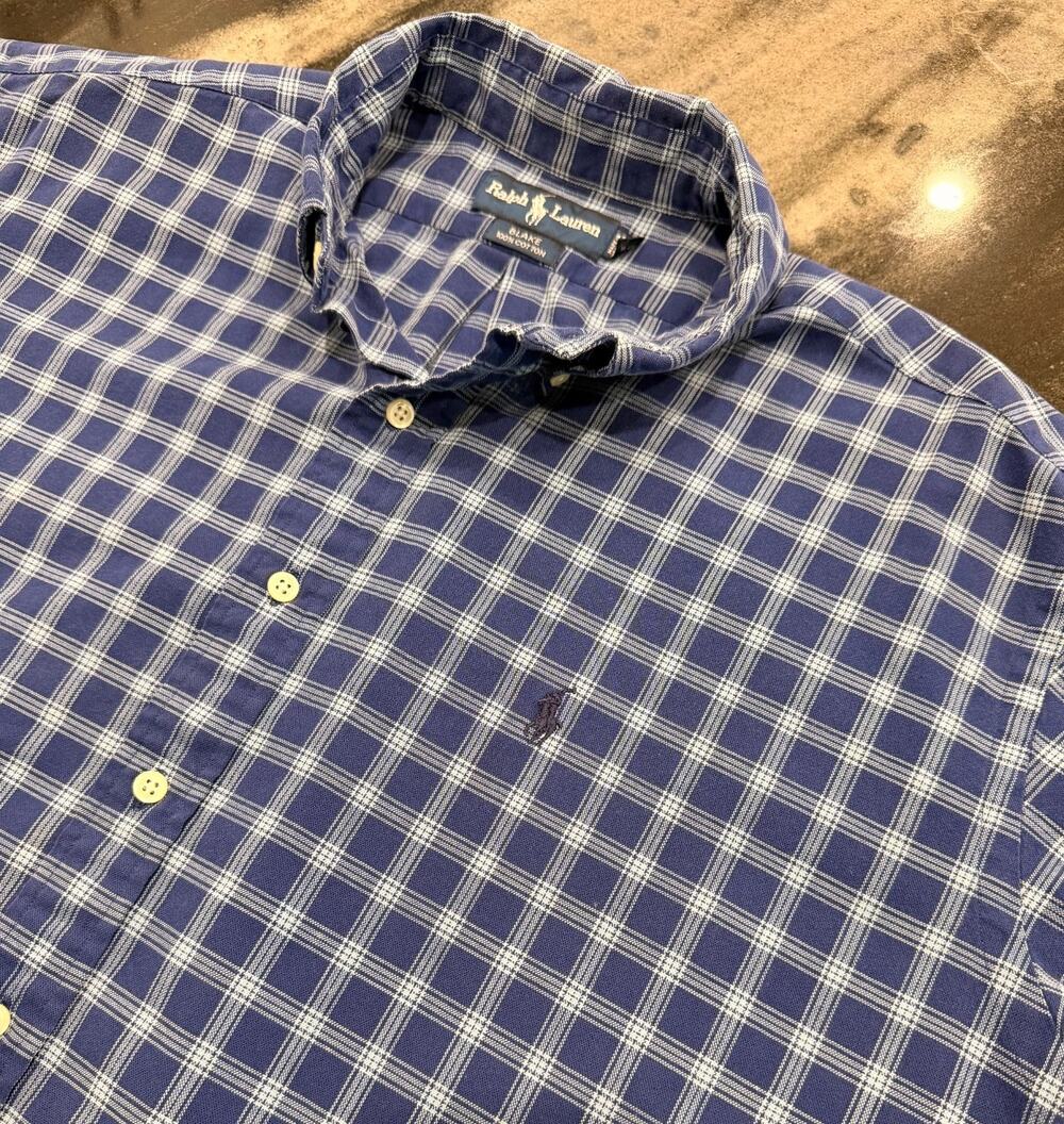 Polo Ralph Lauren Blake XL Blue White Plaid Short Sleeve Button Shirt Cotton